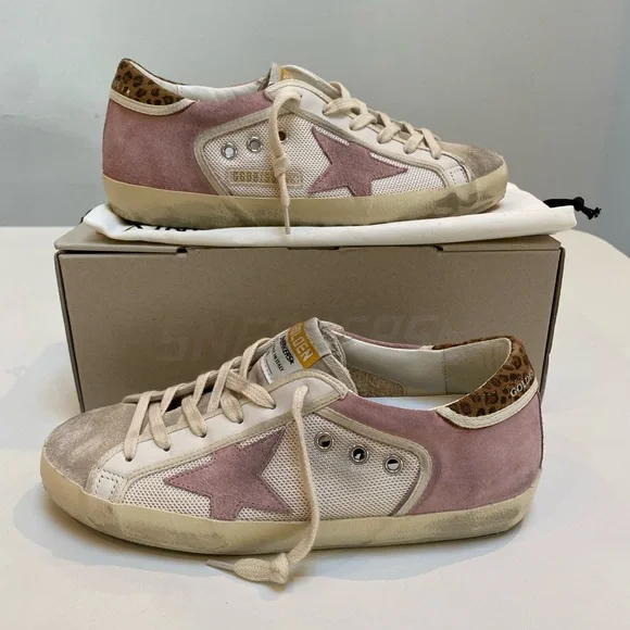 Golden Goose Superstar Sneaker Cream Antique Pink Suede/Leopard sz 37 New in Box - Picture 6 of 17